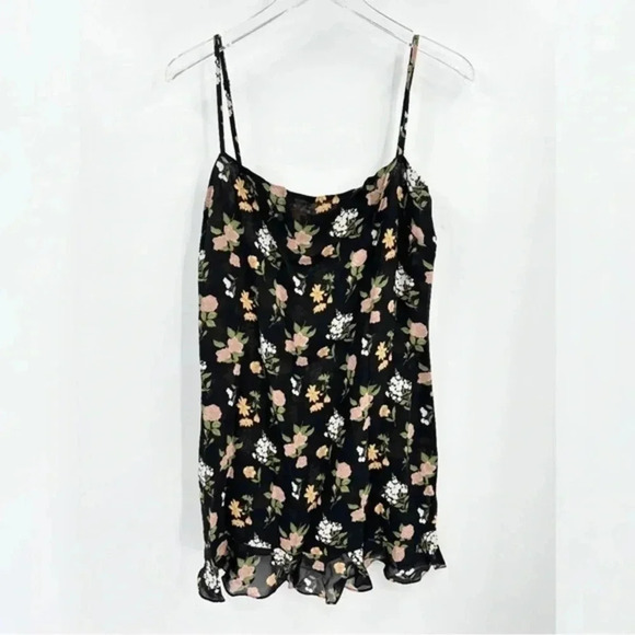 Reformation Soleil Mini Dress Black Floral Square Neck Size 10 B400 - Picture 2 of 5